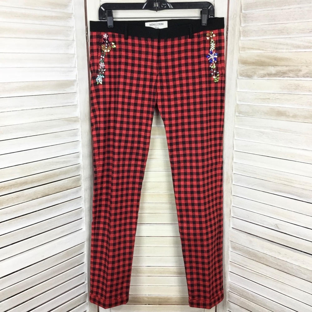 Monocrom Italy Jeweled Pocket Buffalo Check Pant ~ Size 29 ~ Awesome